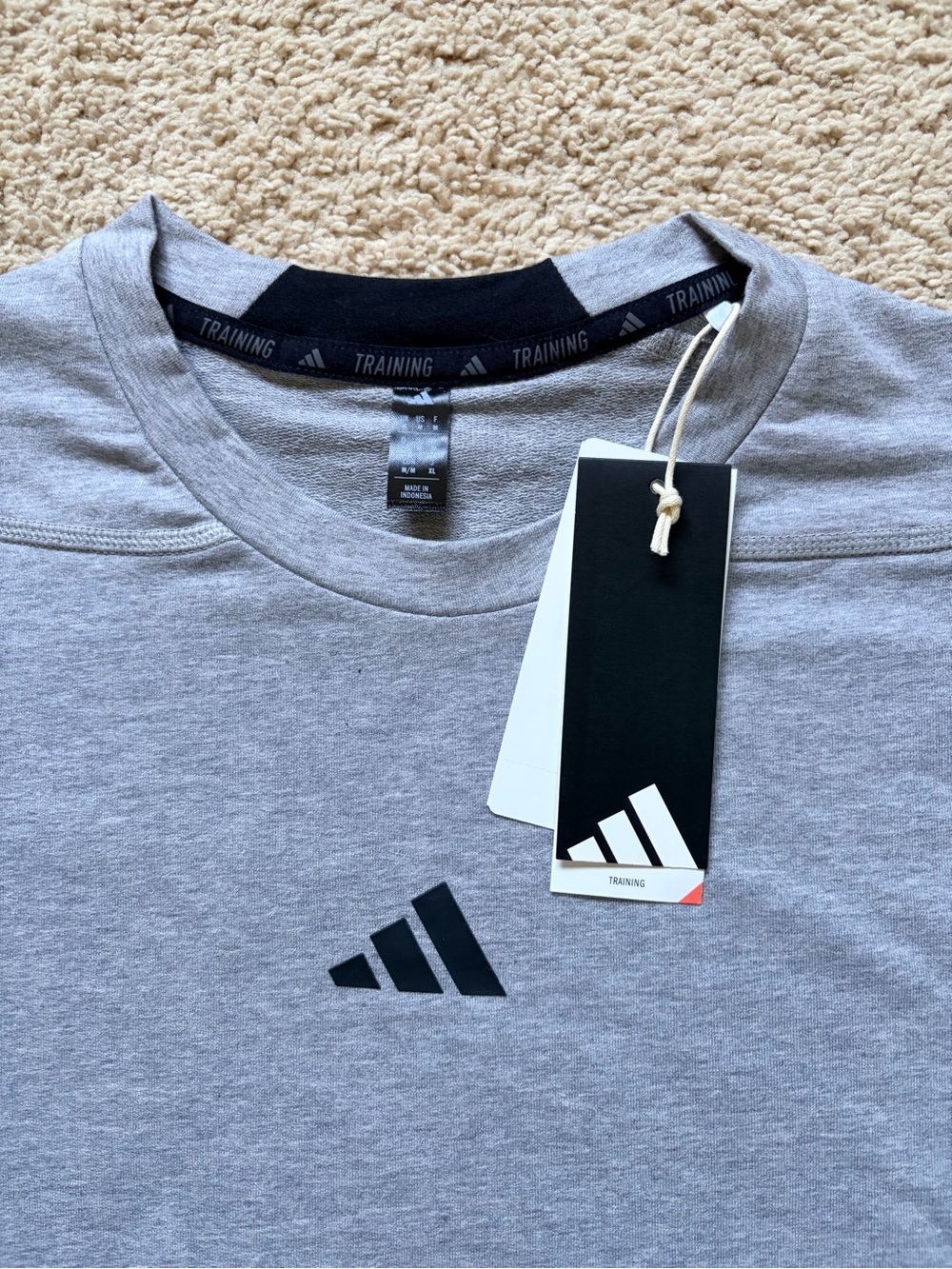adidas Light Gray Short Sleeve Training Tee with Black Logo